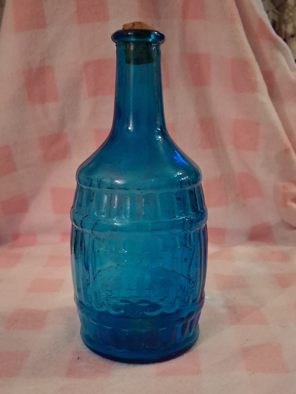 Root Bitters Blue Decorative Glass Bottle Vase Stampped Taiwan On Bottom
